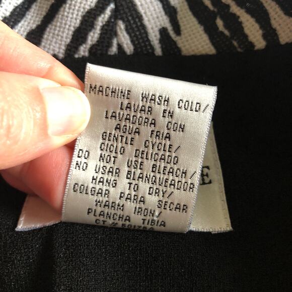 VTG 90s Danny & Nicole Black Midi Dress Career Zebra Trim Button Quiet Luxury L - Picture 8 of 8